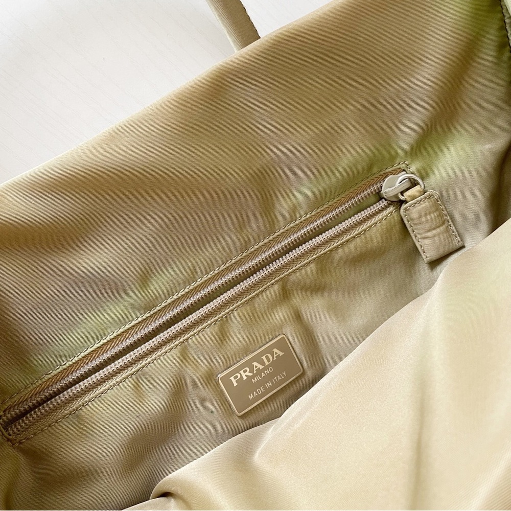 Prada tan Tessuto nylon triangle logo minimal tote bag medium size - Picture 10 of 12